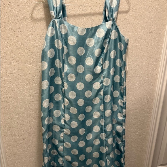 Dana Kay Teal/White Polka Dot Dress Size 14 - Picture 1 of 7